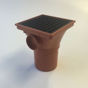 110mm Underground Drainage Square Hopper Head & Grid Spigot 2 x Bossed Inlets