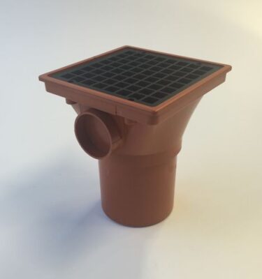 110mm Underground Drainage Square Hopper Head & Grid Spigot 2 x Bossed Inlets