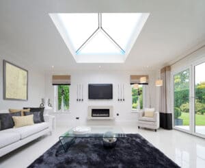 Indoor photo of roof lantern above lounge in daylight
